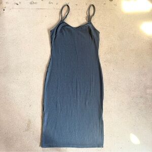 Say What? Dusty Blue Ribbed Midi Dress